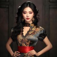 ai generiert ein asiatisch Frau im ein orientalisch Kleid foto