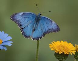 ai generiert Schwalbenschwanz Schmetterling auf Blume und Wasser. foto