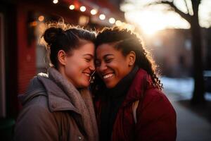 ai generiert lgbt Lesben Paar Liebe Momente Glück.LGBT Beziehung Konzept foto