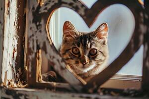 ai generiert Kitty Amoretten Whisker-befeuert Romantik im Herz Formen foto