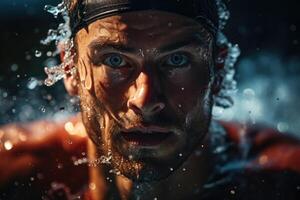 ai generiert Porträt von ein Fachmann Schwimmer , Schwimmen Wettbewerbe foto