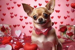 ai generiert wünsche Karte glücklich Valentinsgrüße Tag mit Chihuahua Hund foto