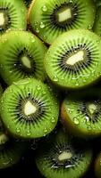 ai generiert Kiwi Scheiben mit Wasser Tropfen. gesund Essen und gesund Obst Konzept. foto