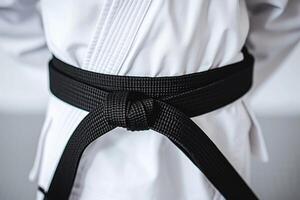 ai generiert Karate schwarz Gürtel auf Weiß Uniform foto