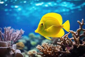ai generiert Gelb Seetang Fisch auf Koralle Riff foto