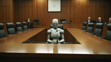 ai generiert anthropomorph Roboter im Mensch Gericht, neural Netzwerk generiert Kunst, ai Gesetz Konzept foto