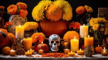 ai generiert traditionell Musik- und tanzen im dia de los Muertos Feier foto