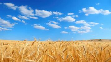 ai generiert atemberaubend Landschaft von das golden Weizen Bauernhof foto