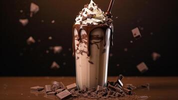 ai generiert köstlich Schokolade Milchshake mit ausgepeitscht Sahne foto