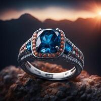 ai generiert ein Foto von ein Ring mit ein Blau Ring Auge Das stark symbolisiert Luxus