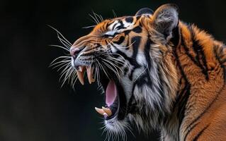 ai generiert Bengalen Tiger brüllend Profil Aussicht foto