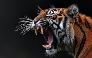 ai generiert Bengalen Tiger brüllend Profil Aussicht foto