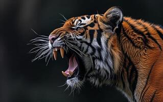 ai generiert Bengalen Tiger brüllend Profil Aussicht foto
