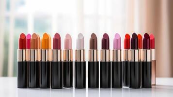 ai generiert bunt Lippenstifte im beschwingt Hintergrund foto