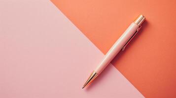 ai generiert Orange Stift auf ein Rosa Hintergrund. oben Sicht. Kopieren Raum. foto