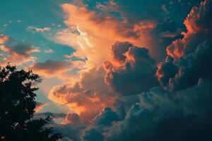 ai generiert bunt dramatisch Himmel mit Wolke beim Sonnenuntergang.Himmel mit Wolken beim Sonnenuntergang. foto