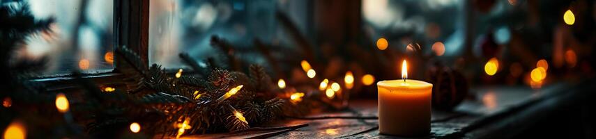 ai generiert Weihnachten Baum Geäst mit glühend Girlande Beleuchtung. Neu Jahr und Weihnachten Hintergrund foto