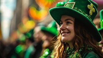 ai generiert unbekannt Menschen beim das st. Patrick's Tag Parade foto