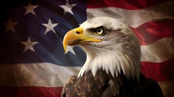 ai generiert Norden amerikanisch kahl Adler auf amerikanisch Flagge Hintergrund, neural Netzwerk generiert fotorealistisch Bild foto