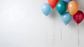 ai generiert bunt Luftballons auf Weiß Hintergrund mit Kopieren Raum, neural Netzwerk generiert Bild foto