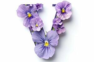 ai generiert 3d violett Blume Brief v isoliert auf Weiß Hintergrund zum Design und Dekoration foto