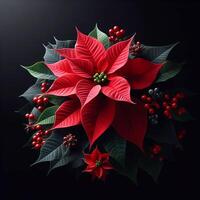 ai generiert Weihnachtsstern isoliert auf schwarz Hintergrund. Blumen und Pflanzen. foto