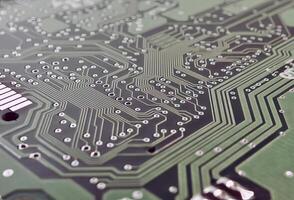 Computer Prozessor und Hauptplatine, Mikrochip Einzelheiten schließen Sicht. Hi-Tech Innovation Hintergrund foto