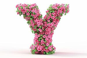 ai generiert Schafgarbe Blume Brief y im 3d modern Stil isoliert auf Weiß Hintergrund, botanisch Alphabet Konzept foto