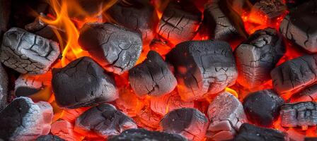 ai generiert heftig abstrakt Hintergrund von glühend Verbrennung Kohlen von ein Feuer, Erstellen ein faszinierend Atmosphäre foto
