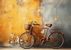 ai generiert Jahrgang Fahrrad auf ein alt Mauer foto