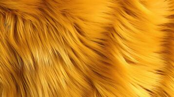 ai generiert schließen oben von ein beschwingt Gold Textur von Sanft Pelz mit verschiedene Schatten von Gelb. gefärbt Tier Fell. Konzept ist Weichheit, Komfort und Luxus. können Sein benutzt wie Hintergrund, Mode, Textil- foto
