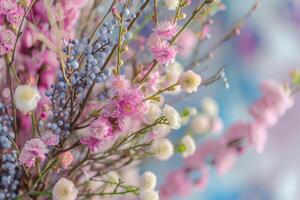 ai generiert schön Blumen- Frühling Hintergrund. Blumen- Anordnung. generativ ai foto