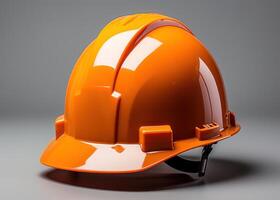 ai generiert Orange schwer Hut ruhen auf ein Weiß Oberfläche, Konstruktion und Ingenieurwesen Bild foto