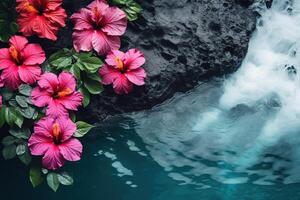 ai generiert Blumen auf Wasser foto