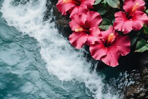 ai generiert Blumen auf Wasser foto