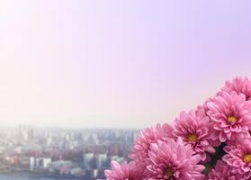 ai generiert Blumen auf Stadt Horizont Hintergrund foto