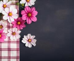 ai generiert Blumen auf Plaid mit Text Raum foto