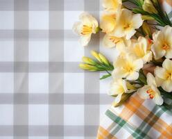 ai generiert Blumen auf Plaid mit Text Raum foto