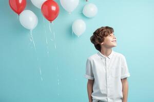 ai generiert Junge mit Luftballons foto