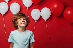 ai generiert Junge mit Luftballons foto