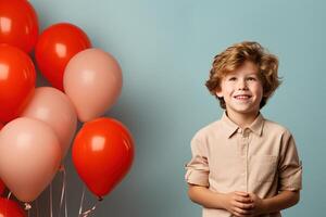 ai generiert Junge mit Luftballons foto