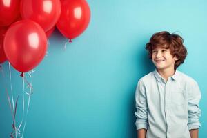 ai generiert Junge mit Luftballons foto