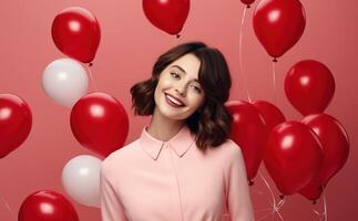 ai generiert Mädchen mit Luftballons foto