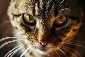ai generiert Katze Gesicht mit ausdrucksvoll Augen. Haustiere und Lebensstil Konzept. generativ ai foto