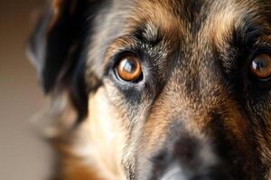 ai generiert Hund Gesicht mit ausdrucksvoll Augen. Haustiere und Lebensstil Konzept. generativ ai foto