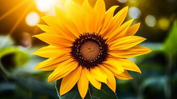 ai generiert beschwingt Gelb Sonnenblume im Wiese schließen oben von Blütenblatt foto
