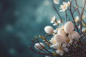 ai generiert Ostern Eier auf dunkel Hintergrund. launisch atmosphärisch Bild. generativ ai foto