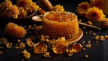 ai generiert Honig mit Bienenwabe foto