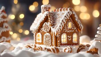 ai generiert Schön, Lebkuchen, Haus foto