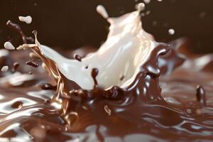 ai generiert spritzt von Schokolade mit Milch. das Konzept von Süßigkeiten foto